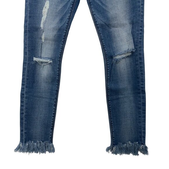 Express Jeans Cropped Distressed Midrise Denim Leggings SZ 6 Frayed Hem Stretch - Picture 8 of 13